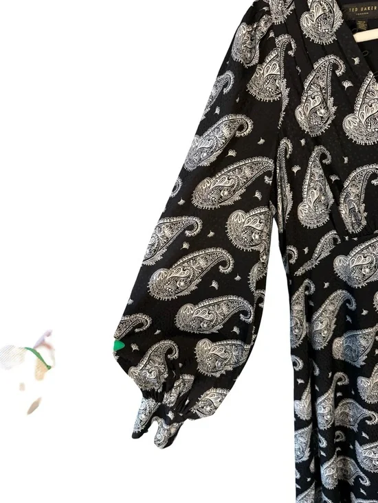Ted Baker Black & White Mixed Paisley Midi Dress Size 2 Boho Designer Occasion - Picture 13 of 16
